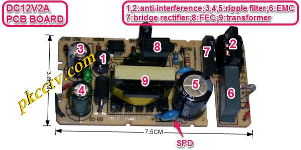 CCTV power daptor PKC12V2A PCB board